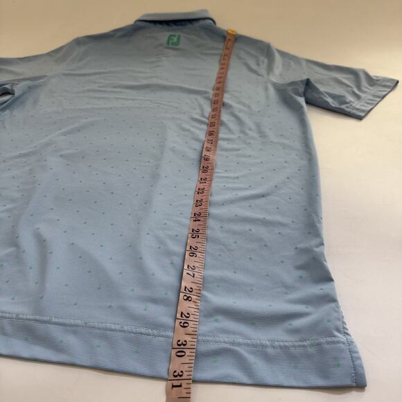 FJ FootJoy Polo Shirt Blue Medium All Over Print Golf Performance Oakhurst Logo - Picture 8 of 10